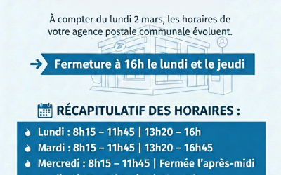 Agence Postale Communale : Nouveaux horaires