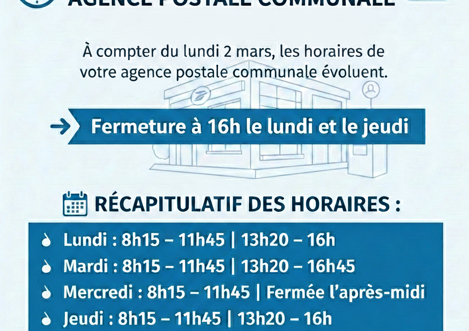 Agence Postale Communale : Nouveaux horaires