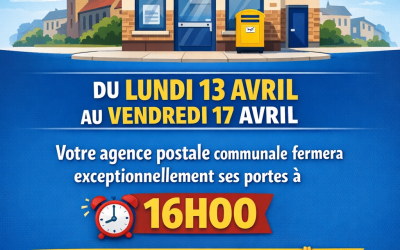 Agence postale communale : Fermeture à 16h du 13 au 17 avril 2026