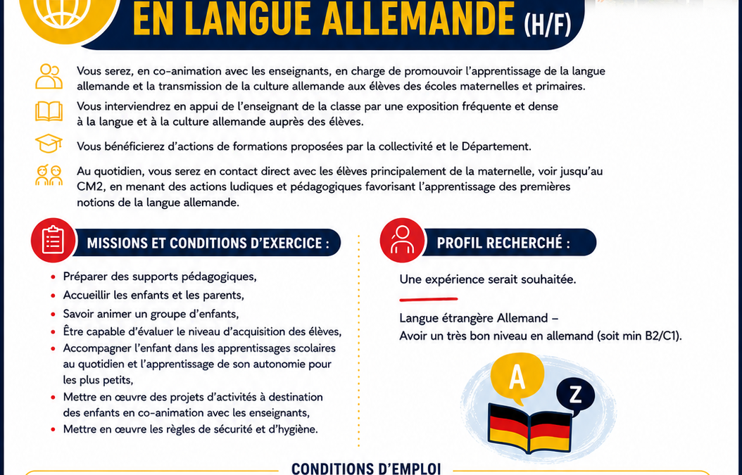 La Ville recrute un(e) assistant(e)  éducatif(ve) en langue allemande