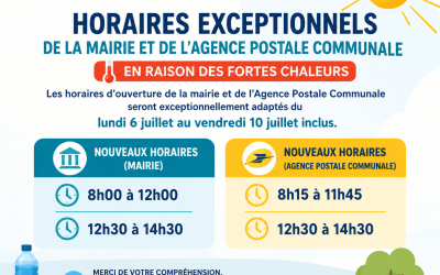 Horaires exceptionnels de la mairie et de l&rsquo;agence postale communale