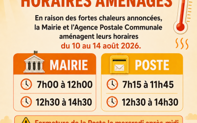 Mairie et Agence Postale Communale : Aménagements des horaires