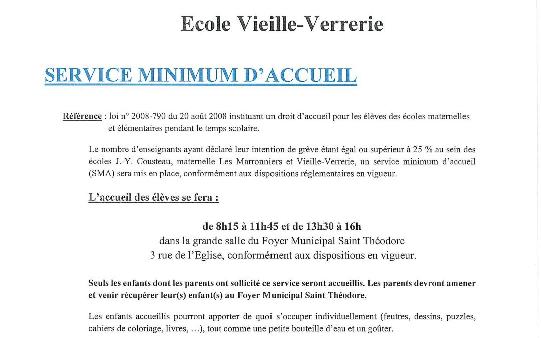 Grève du 29 Septembre 2026 : Service Minimum d&rsquo;Accueil (SMA)